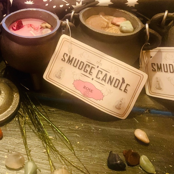SMUDGE CANDLE kit w/Cauldron & Lid, Sage, Palo Santo & 2 stones. - Picture 3 of 12